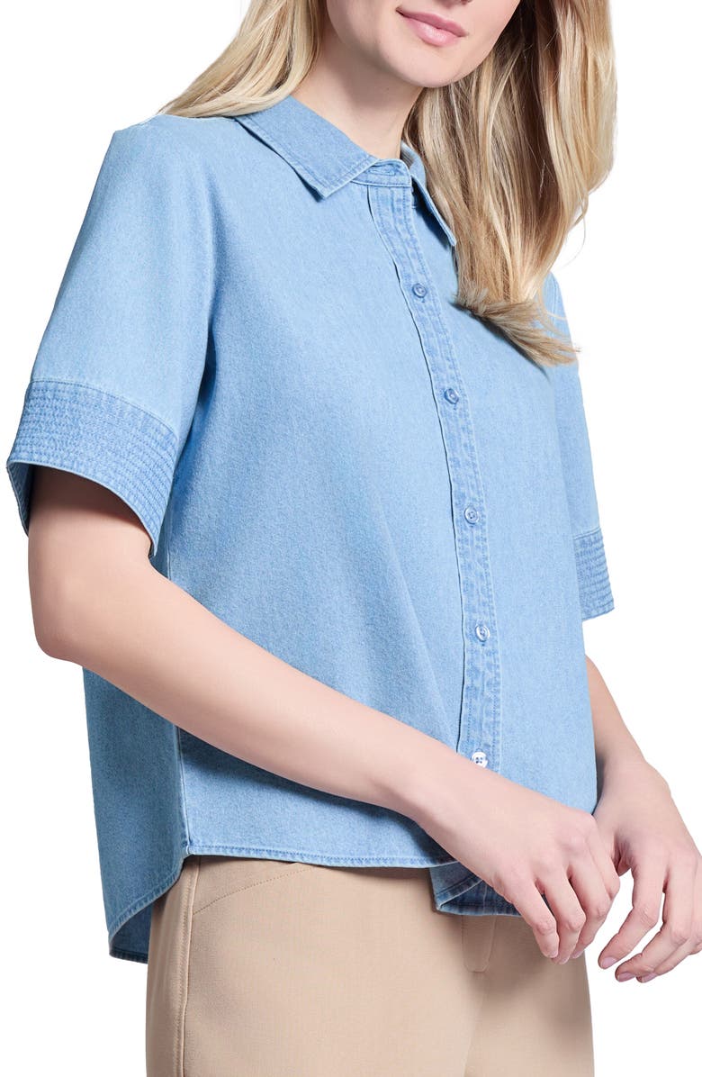 Jones New York Short Sleeve Denim Button-Up Shirt, Alternate, color,