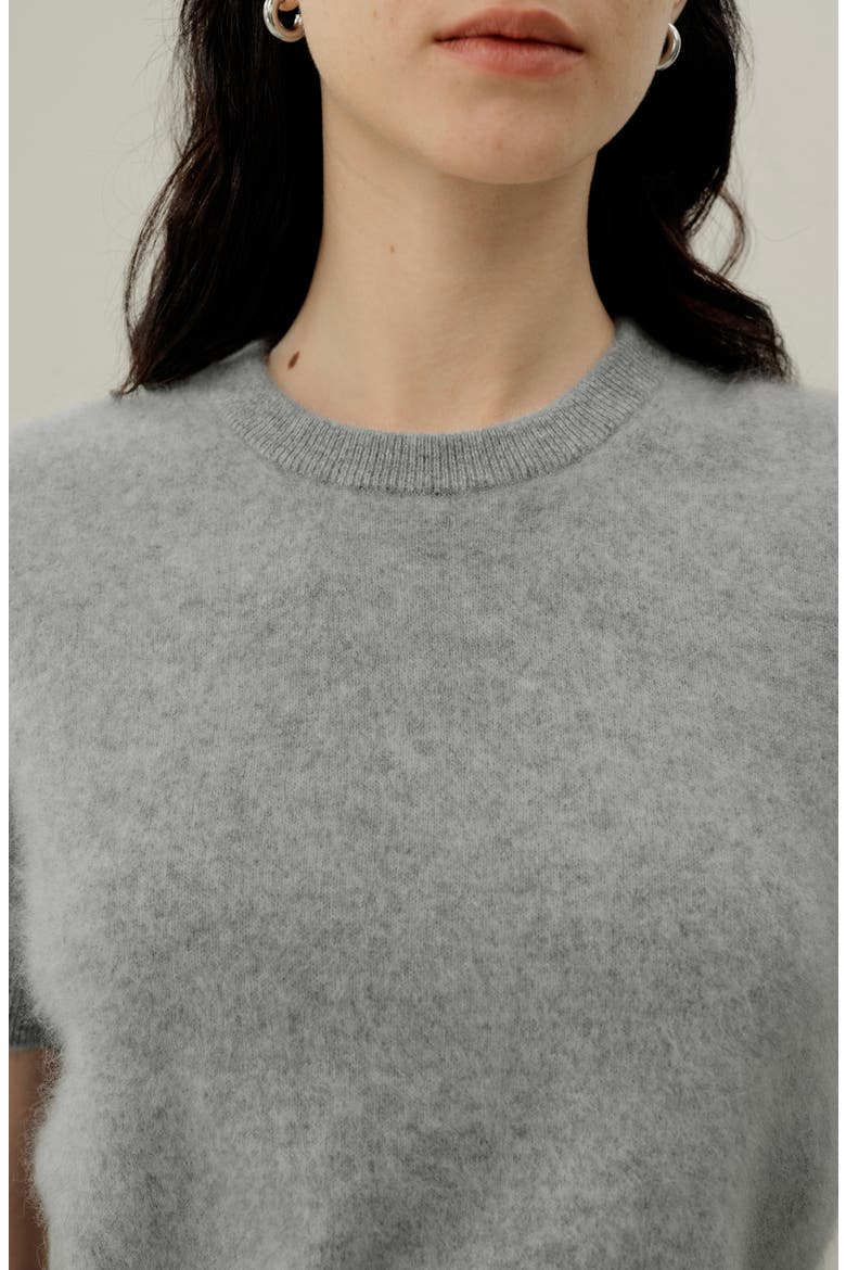 Women's Brushed Cashmere Short-Sleeve Sweater, Alternate, color, Foggy