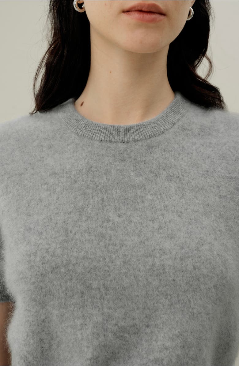 Lilysilk Brushed Cashmere Short-Sleeve Sweater, Alternate, color, Foggy