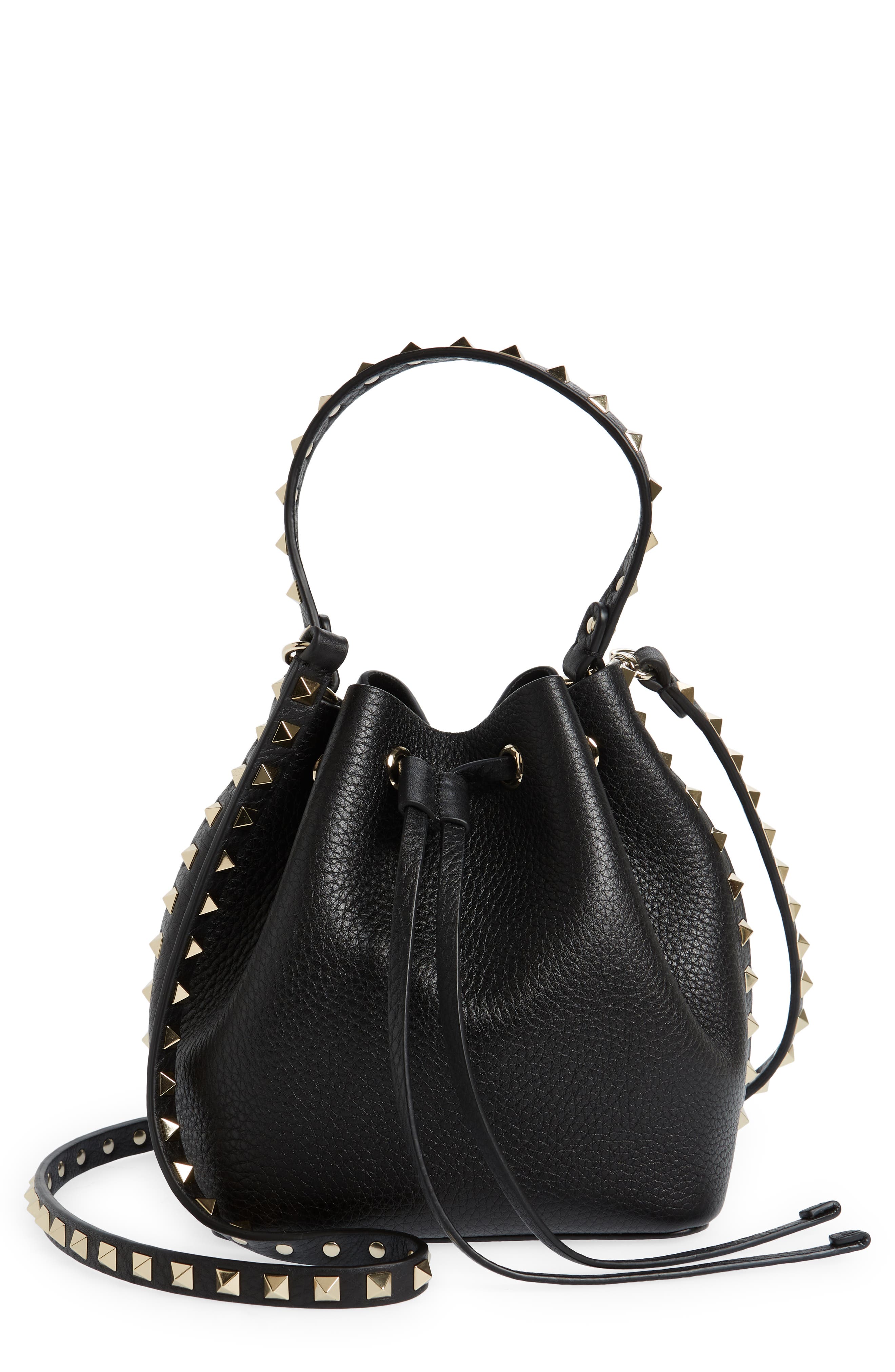 Valentino Garavani Rockstud Leather Bucket Bag, Main, color, 