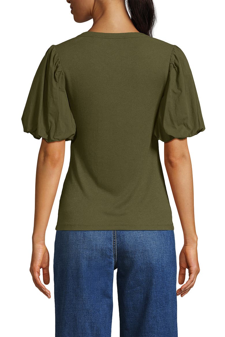 Drapey Rib Puff Sleeve Scoop Neck Top, Alternate, color, Olive Drab