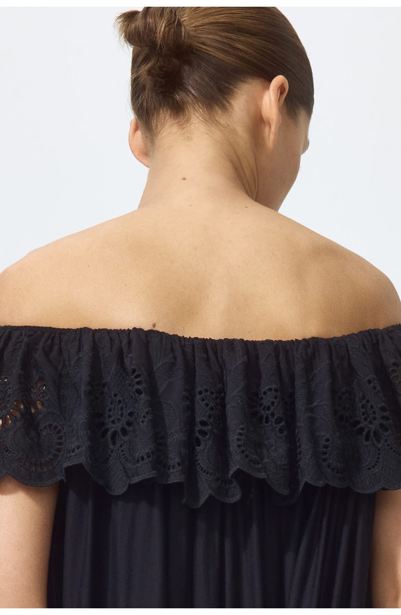 H&M Broderie Anglaise Off-the-shoulder Dress, Alternate, color, Black
