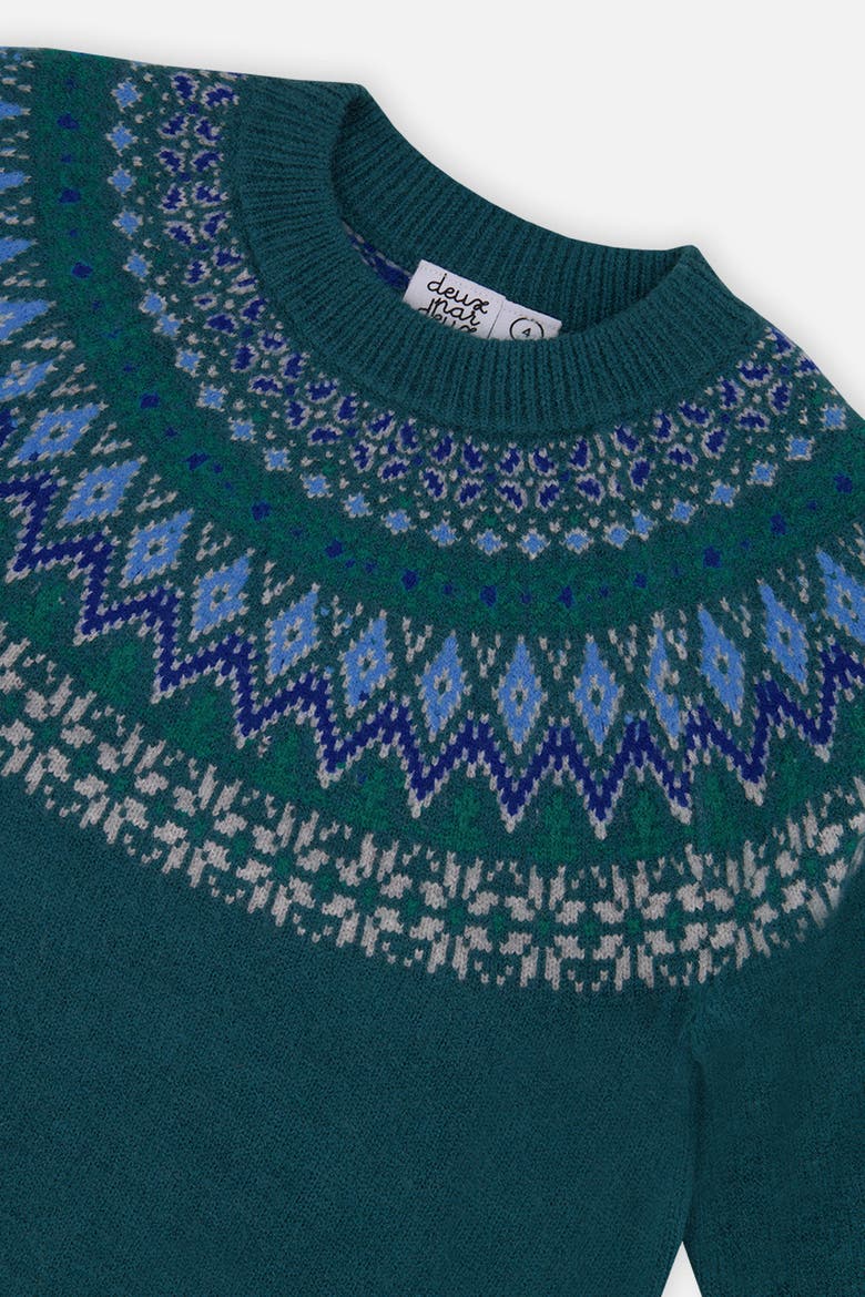 Knit Nordic Jacquard Raglan Sleeve Sweater, Alternate, color, Dark Green