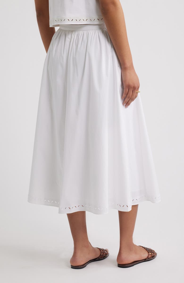 Open Edit Embroidered Stretch Cotton Poplin Midi Skirt, Alternate, color, White