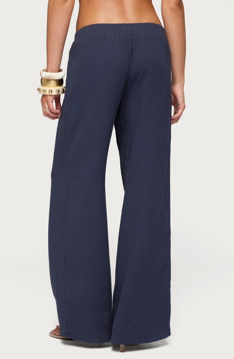 EDIKTED Viktoria Cotton Crinkle Gauze Wide Leg Drawstring Pants, Alternate, color, Navy