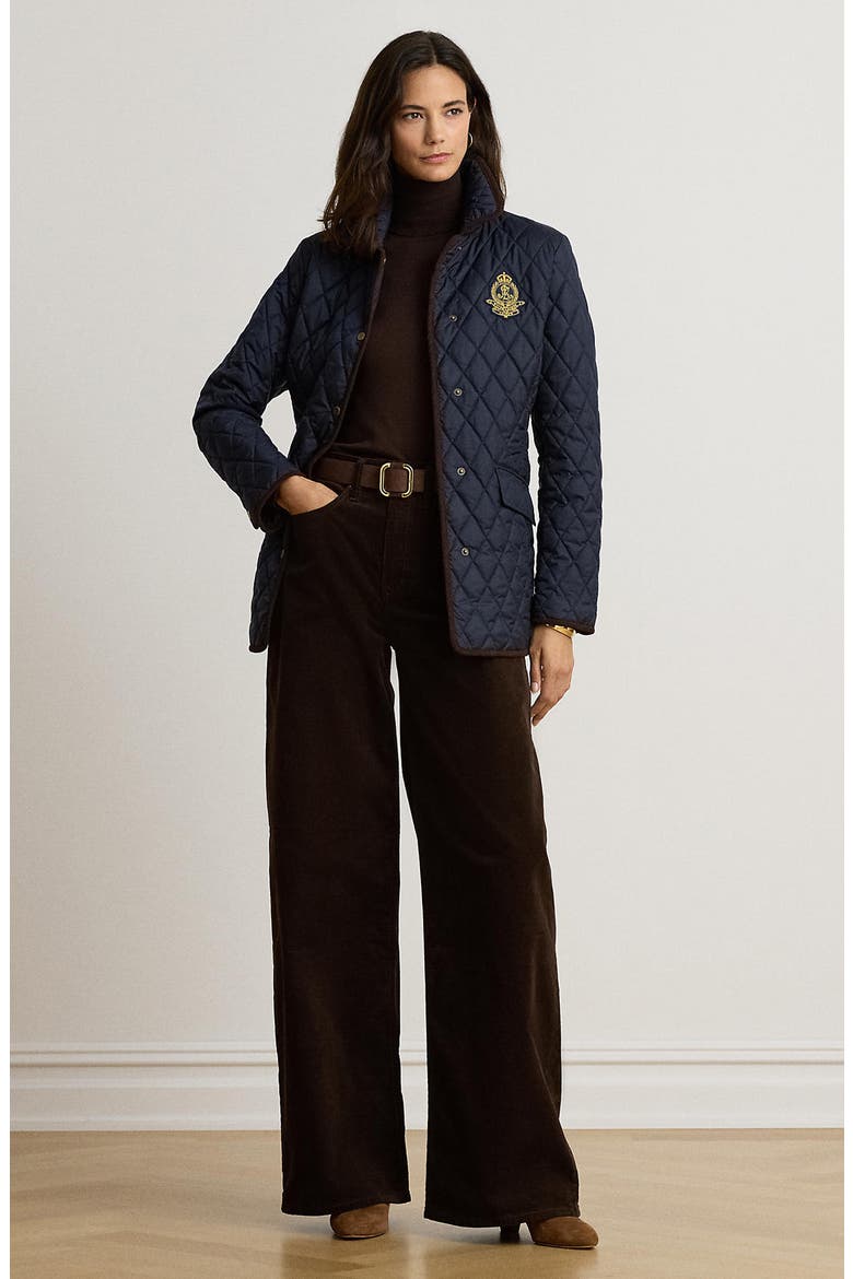 Butterpile Crest Quilted Jacket, Alternate, color, DK NAVY