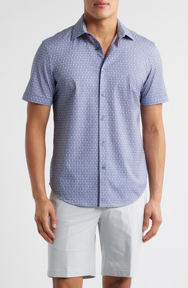 Bugatchi Miles OoohCotton<sup>®</sup> Wine Print Short Sleeve Button-Up Shirt, Main, color, 