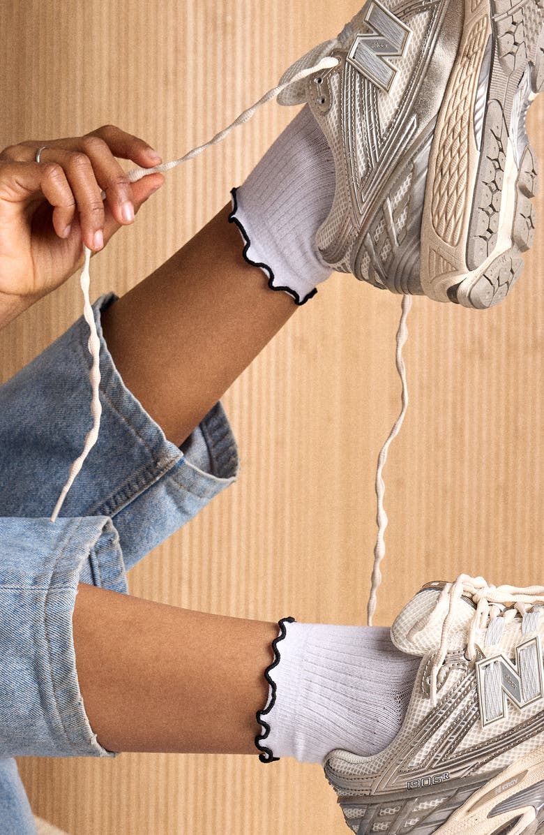 Stems Contrast Ruffle 3-Pack Crew Socks, Alternate, color, White Multi