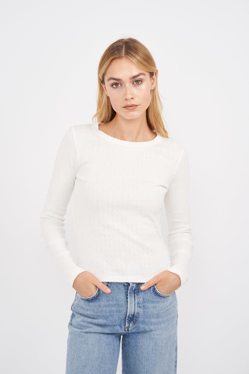 Marea Pointelle Long Sleeve Crewneck In White