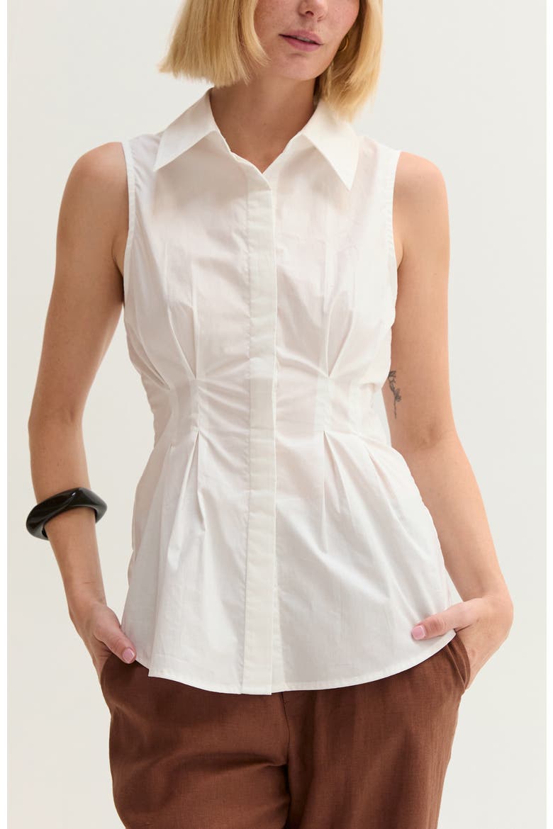 Pleated Sleeveless Poplin Top, Main, color, White