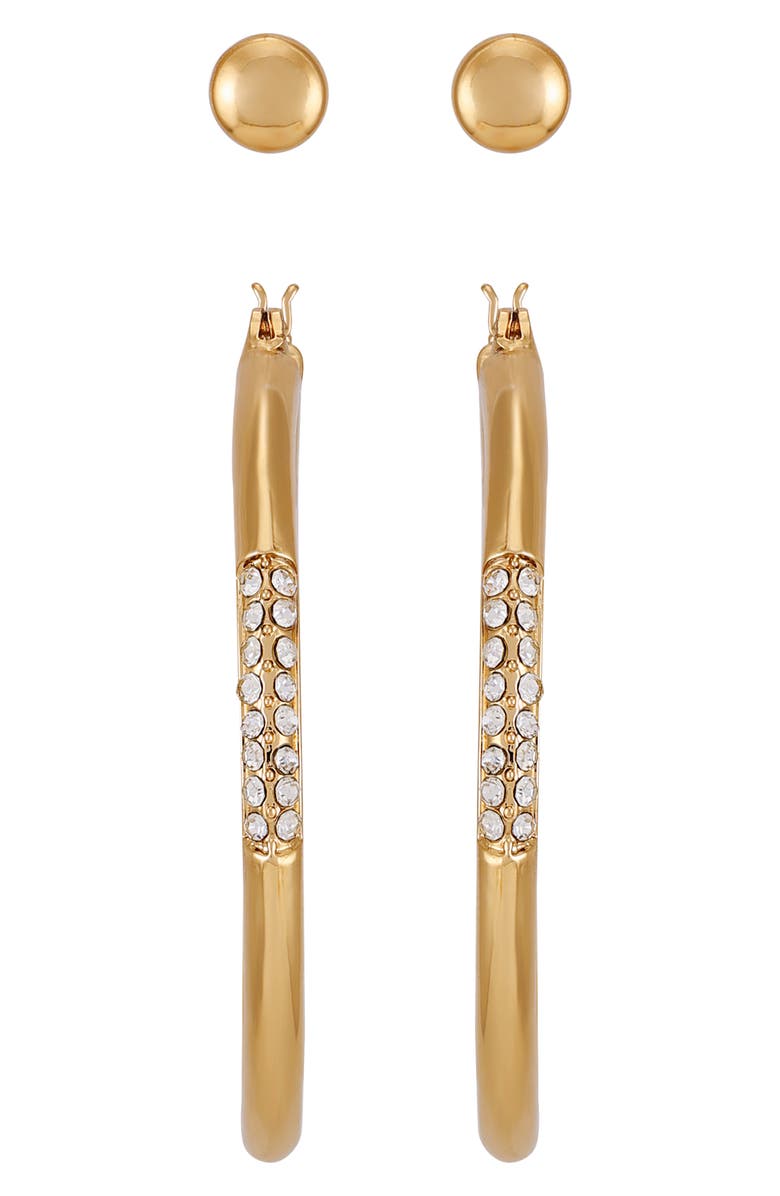 Vince Camuto Set of 2 Button Stud & Pavé Crystal Hoop Earrings, Alternate, color,