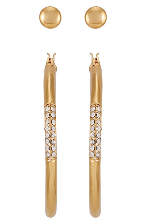 Vince Camuto Set Of 2 Button Stud & Pavé Crystal Hoop Earrings In Goldtone