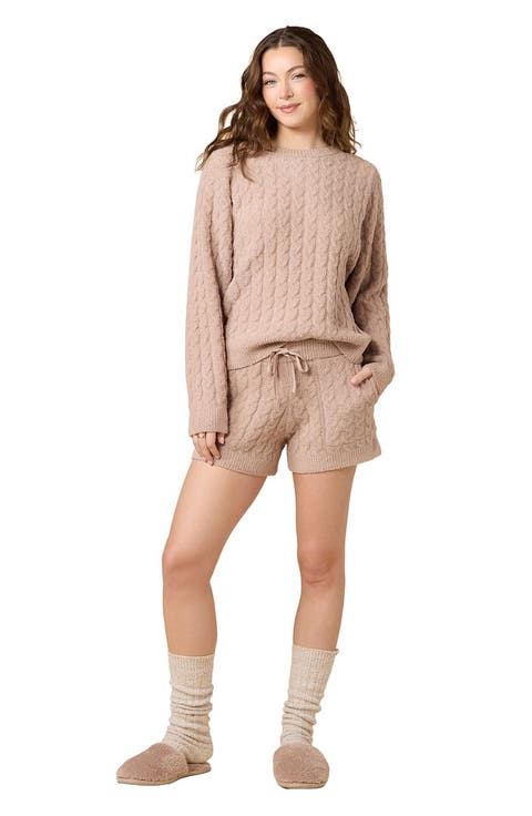 Cable Knit Marshmallow Crew Neck With Shorty Set