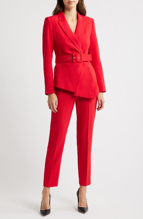 Tahari ASL Peak Lapel Belted Blazer & Pants Set in Red 