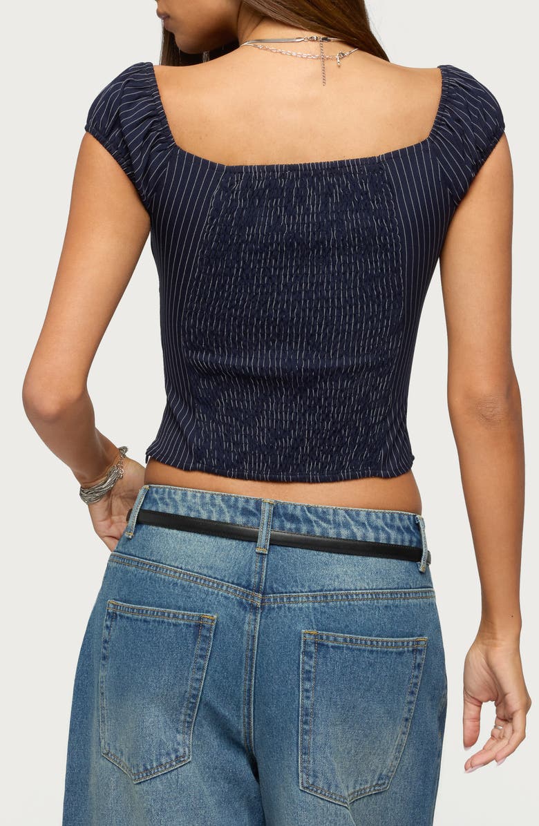 EDIKTED Eugenia Pinstripe Crop Top, Alternate, color, Navy-And-White