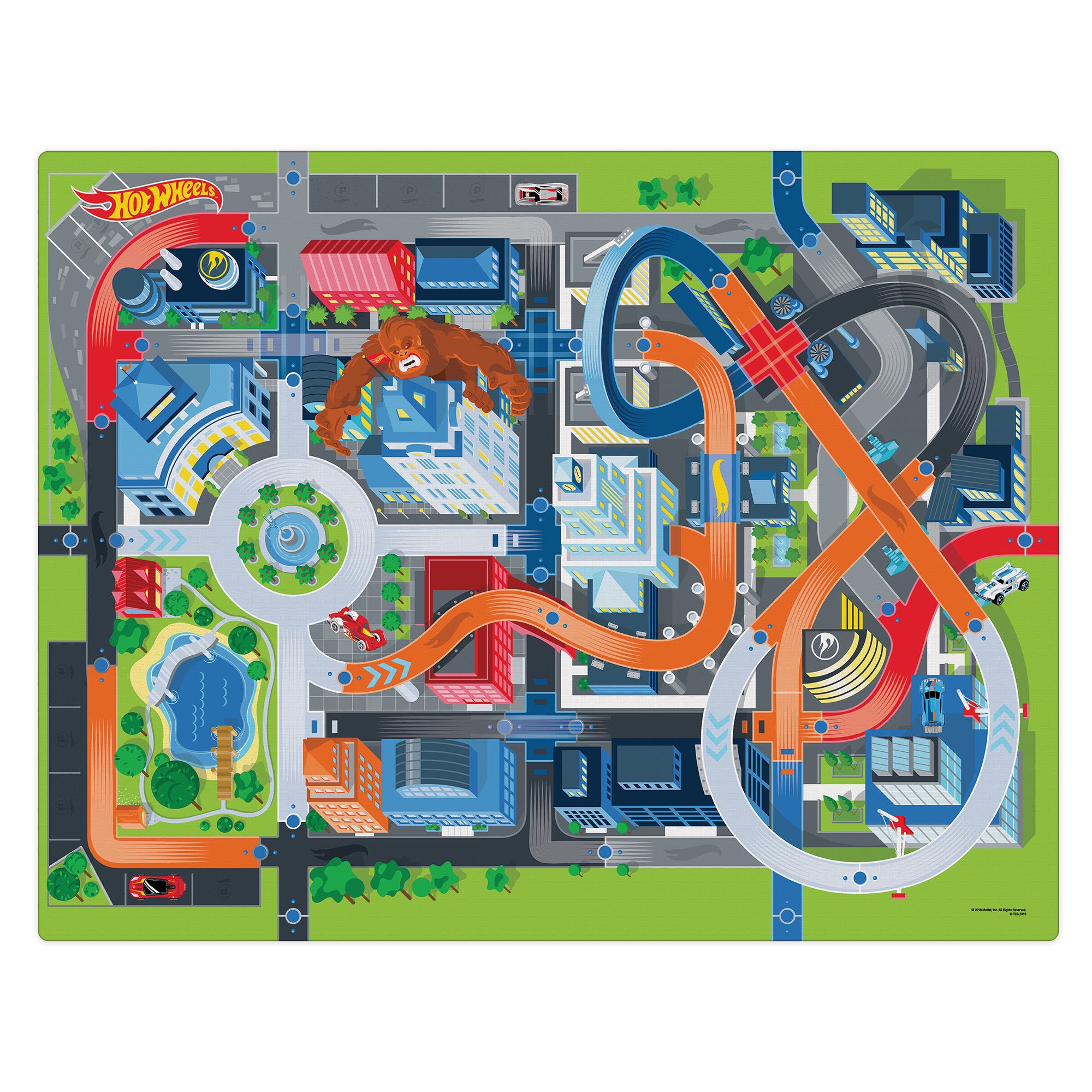 Imaginmat Hot Wheels Floor Playmat & 2 Toy Cars, 47 X 61" in Multicolored 