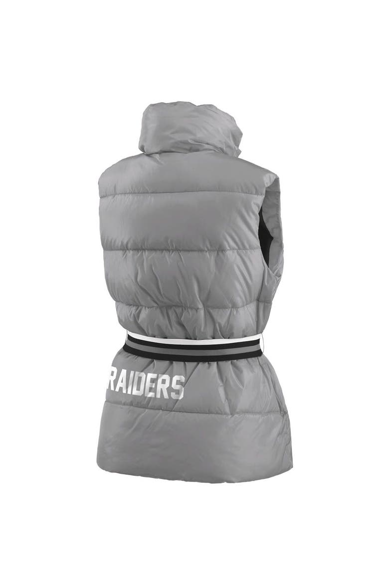 Women's WEAR by Erin Andrews Silver Las Vegas Raiders Full-Zip Puffer Vest with Belt, Alternate, color, Silver