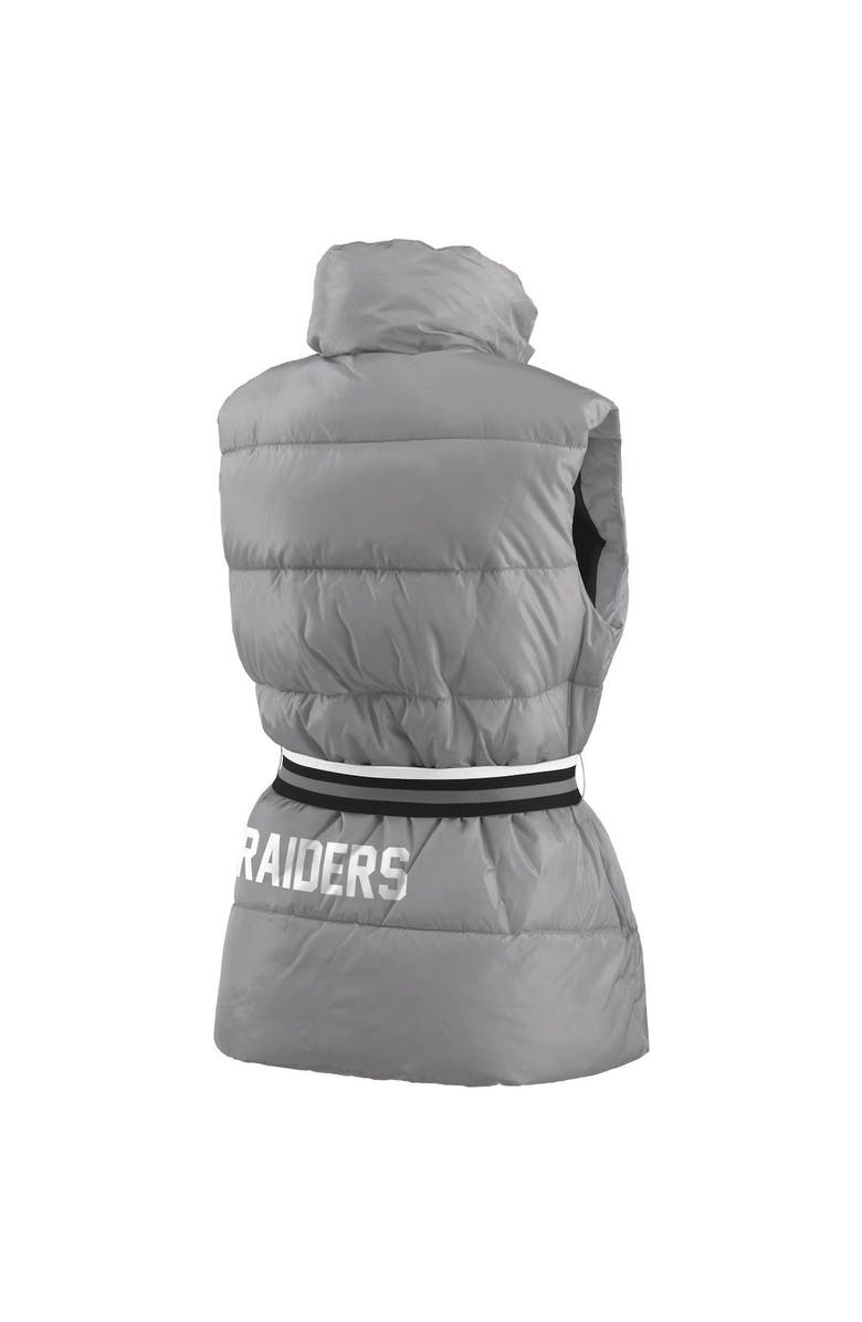 WEAR by Erin Andrews Women's WEAR by Erin Andrews Silver Las Vegas Raiders Full-Zip Puffer Vest with Belt, Alternate, color,