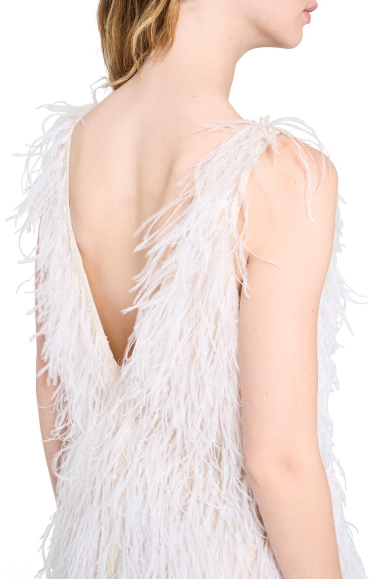 Plunge Neck Feather Minidress, Alternate, color, IVORY