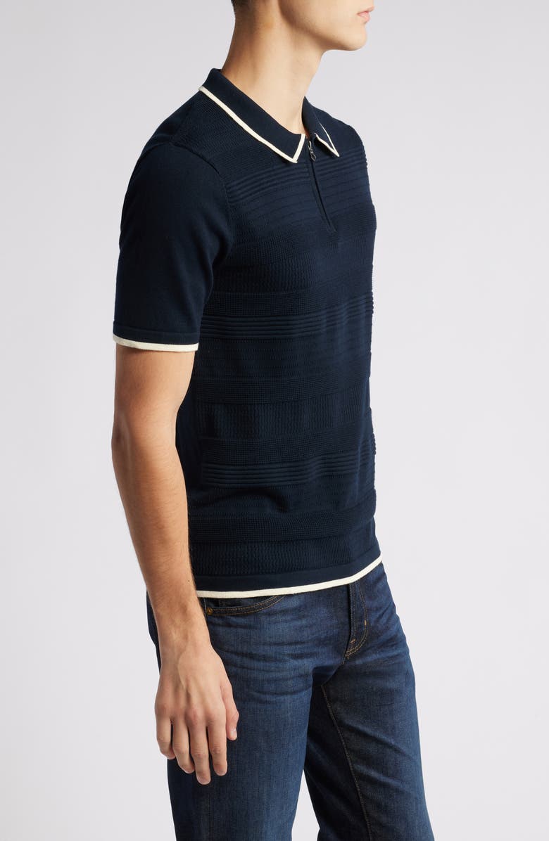 Schott NYC Tipped Quarter Zip Polo, Alternate, color, Dark Navy