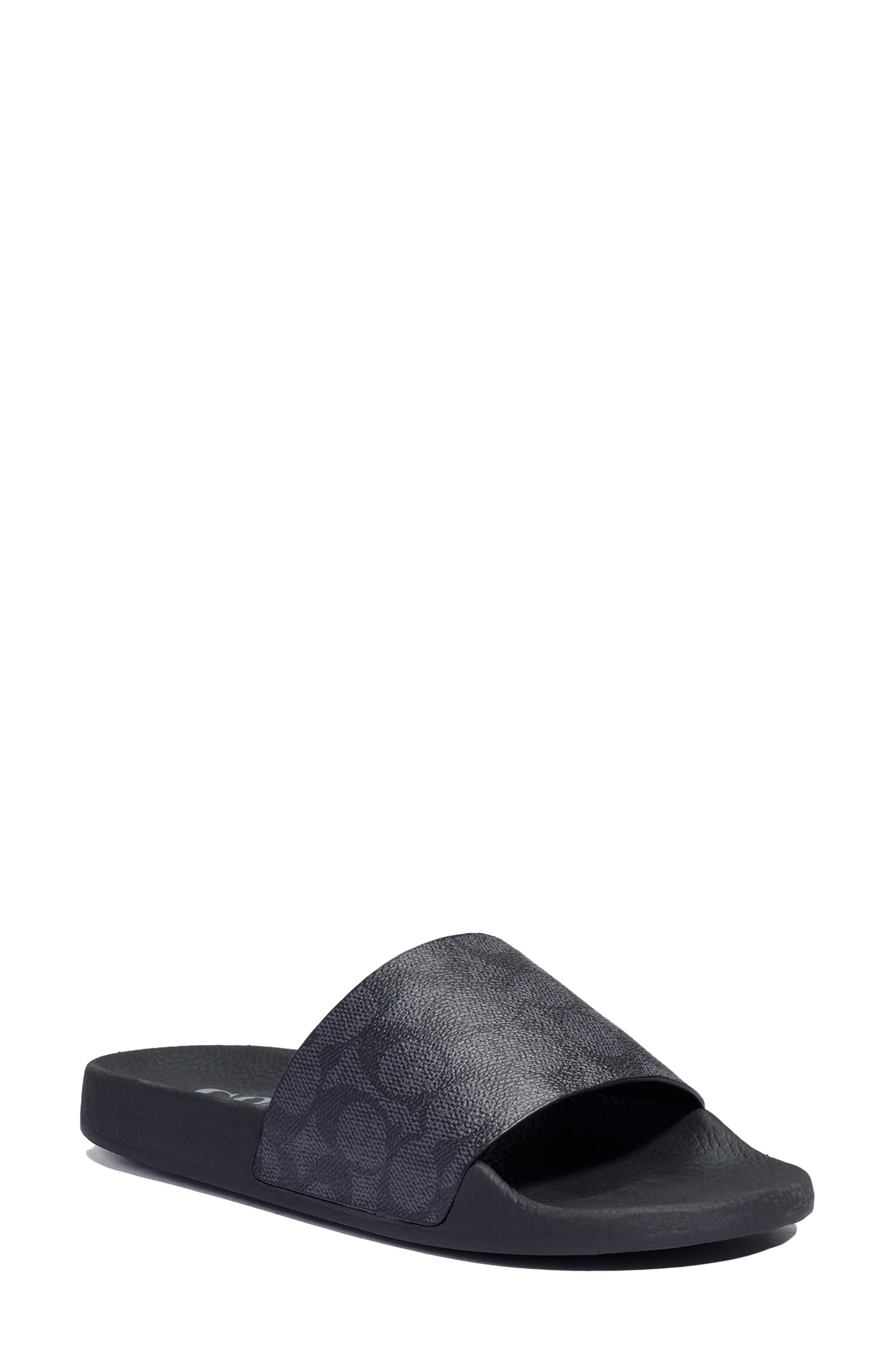 COACH Udele Logo Monogram Slide Sandal, Main, color, Charcoal/ Black