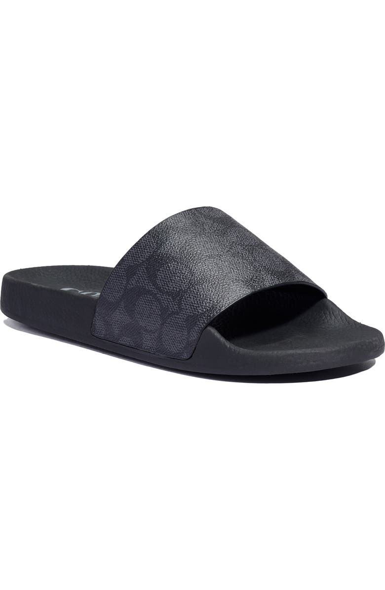 COACH Udele Logo Monogram Slide Sandal, Main, color, Charcoal/ Black