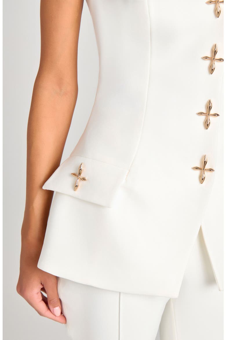 Zoe Novelty Button Long Vest, Alternate, color, WHITE