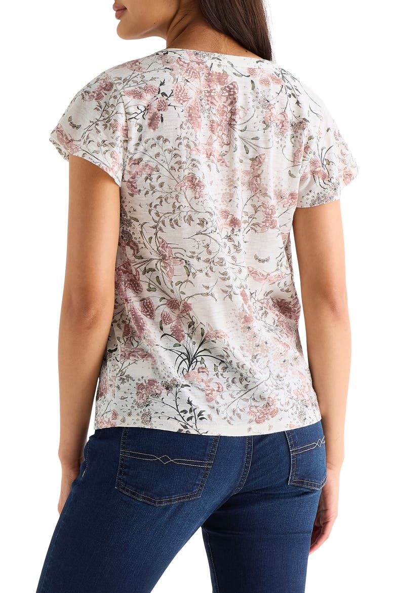 Floral Split Neck Cotton Blend T-Shirt, Alternate, color, CREAM MULTI