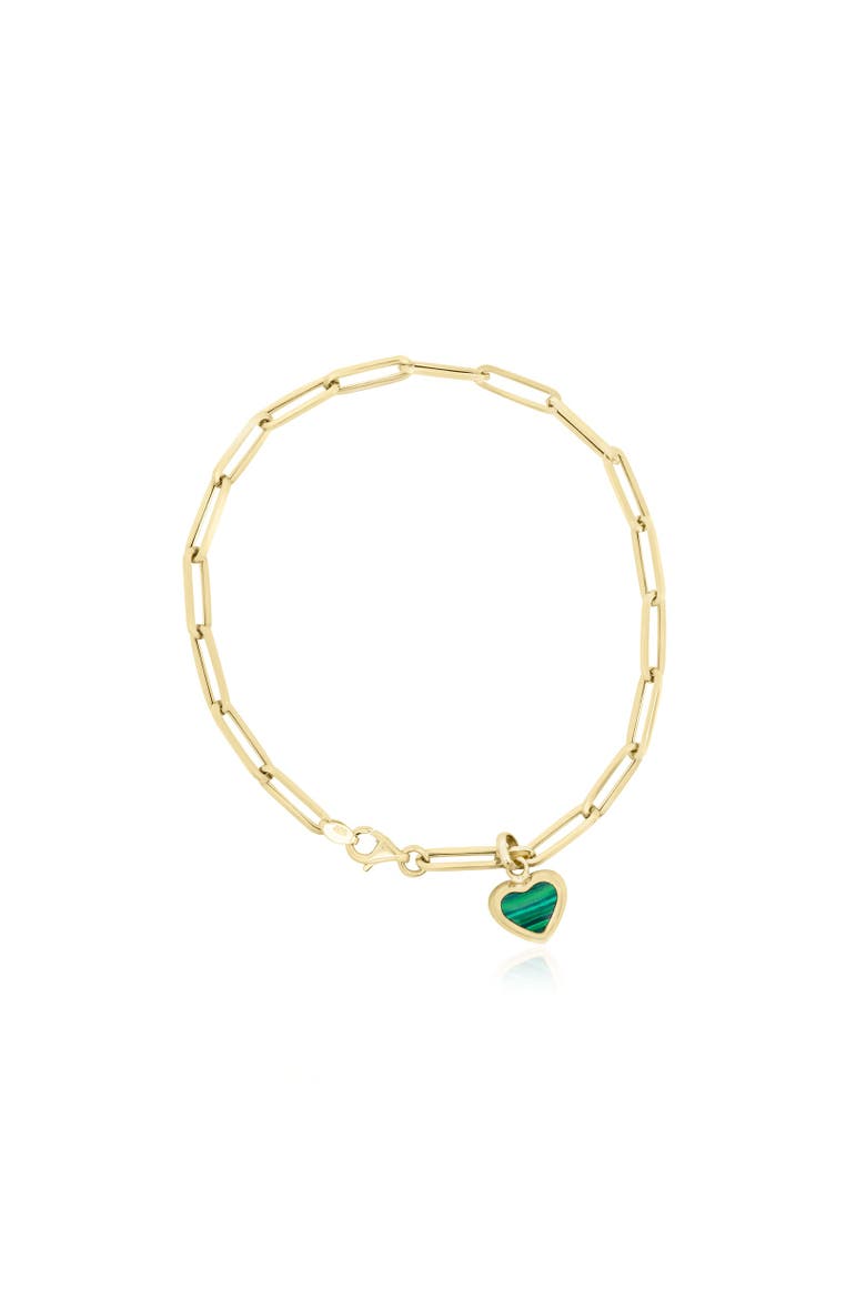 Malachite Heart Paperclip Bracelet, Main, color, Malachite