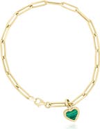 The Lovery Fine Jewelry Malachite Heart Paperclip Bracelet