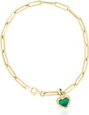 The Lovery Fine Jewelry Malachite Heart Paperclip Bracelet