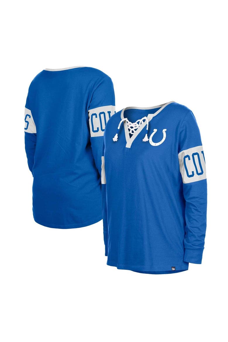 Women's New Era Blue Indianapolis Colts Lace-Up Notch Neck Long Sleeve T-Shirt, Main, color, Blue