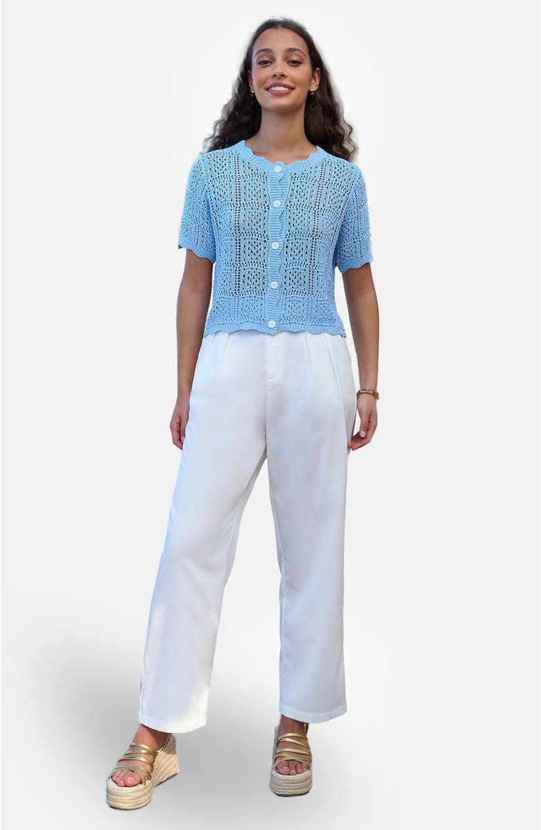 Yumi Crochet Short Sleeve Cardigan, Alternate, color, Blue