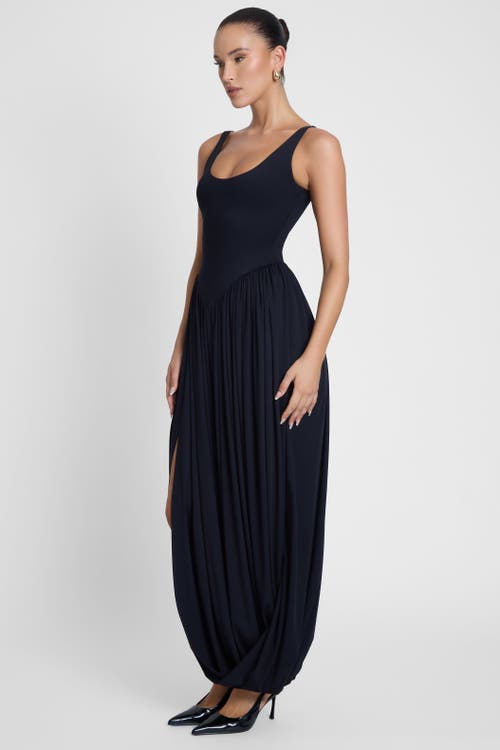 Leau Dionysus Sculpt Drape Midi Dress In Black