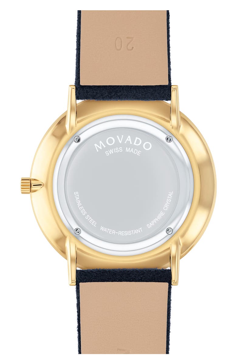 Movado Modern 47 Faux Leather Strap Watch, 40mm x 6.3mm, Alternate, color, Blue Dial