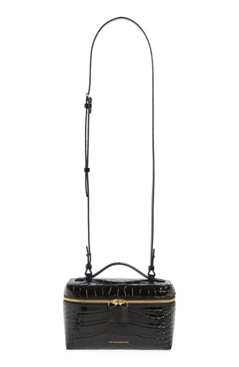 Dorian Croc Embossed Leather Vanity Case Bag