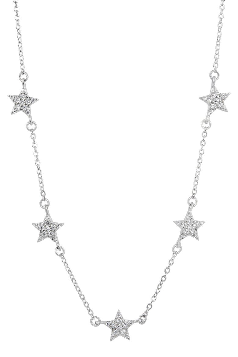 Cubic Zirconia Pavè Star Station Necklace, Main, color, WHITE