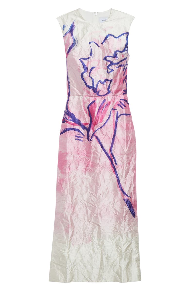 Erdem Crinkled Metallic Satin Sheath Dress, Alternate, color, Painted Rose Peony Pink
