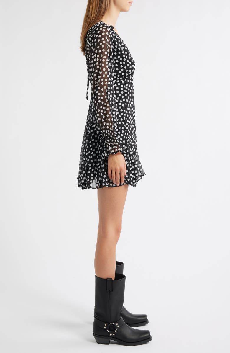 Topshop Polka Dot Long Sleeve Chiffon Minidress, Alternate, color,