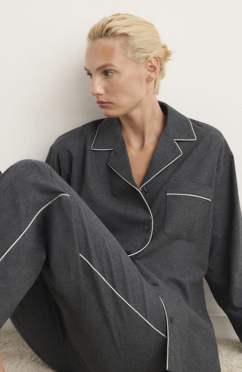 Mango Contrast Piping Mélange Cotton Flannel Pajamas In Gray