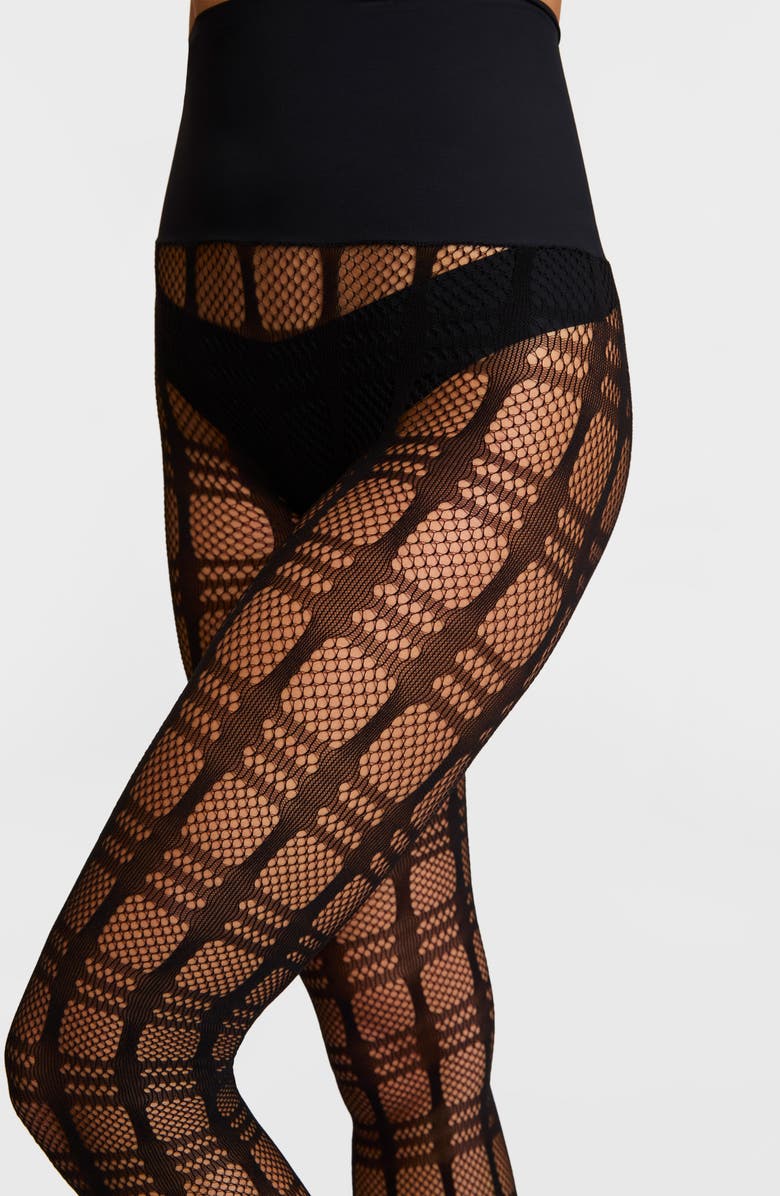 Commando Plaid Fishnet Tights, Alternate, color, Black