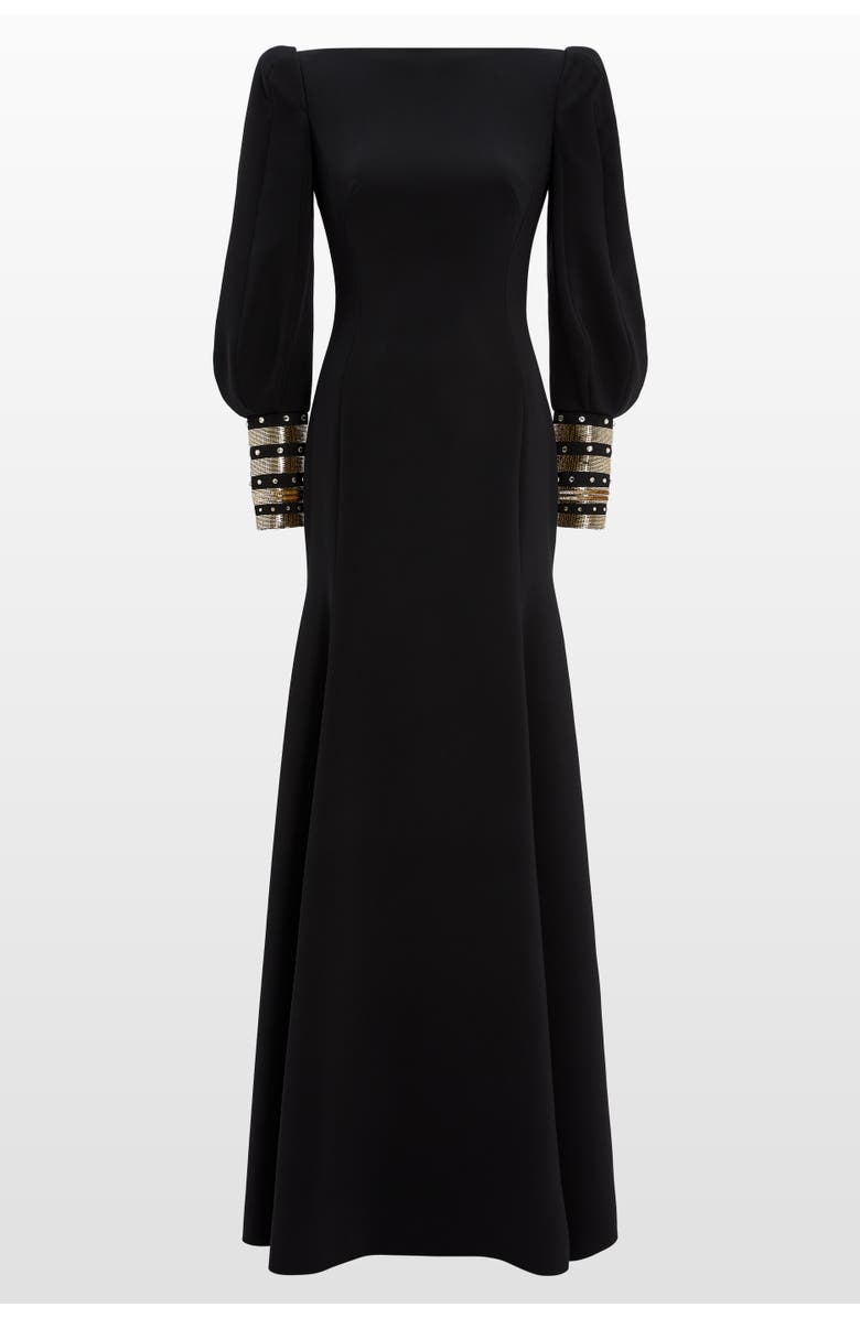 Jenny Packham Francolin embellished-cuffs puff-sleeve maxi dress, Main, color, Liquorice