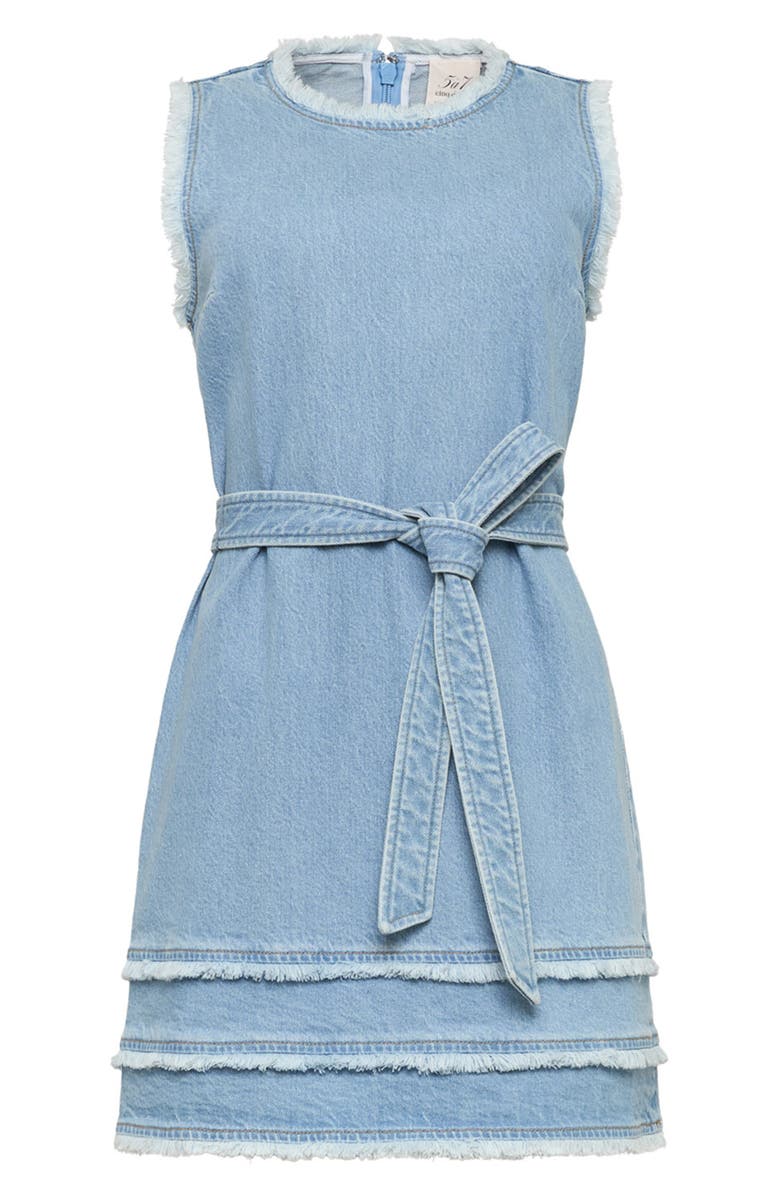 Cinq à Sept Mindie Fray Tie Waist Denim Minidress, Alternate, color, Mist