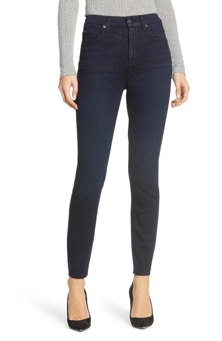 7 For All Mankind <sup>®</sup> High Waist Cut Hem Ankle Skinny Jeans, Main, color, 