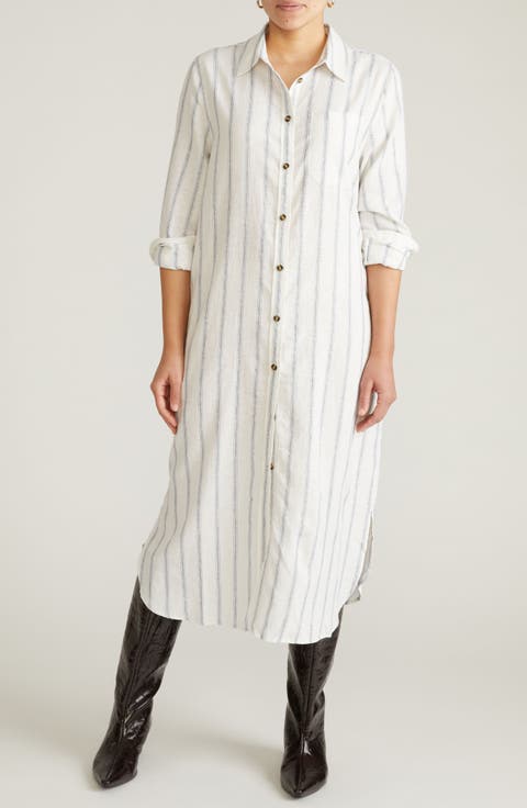 Odeon Long Sleeve Stretch Linen Blend Shirtdress (Regular & Plus)