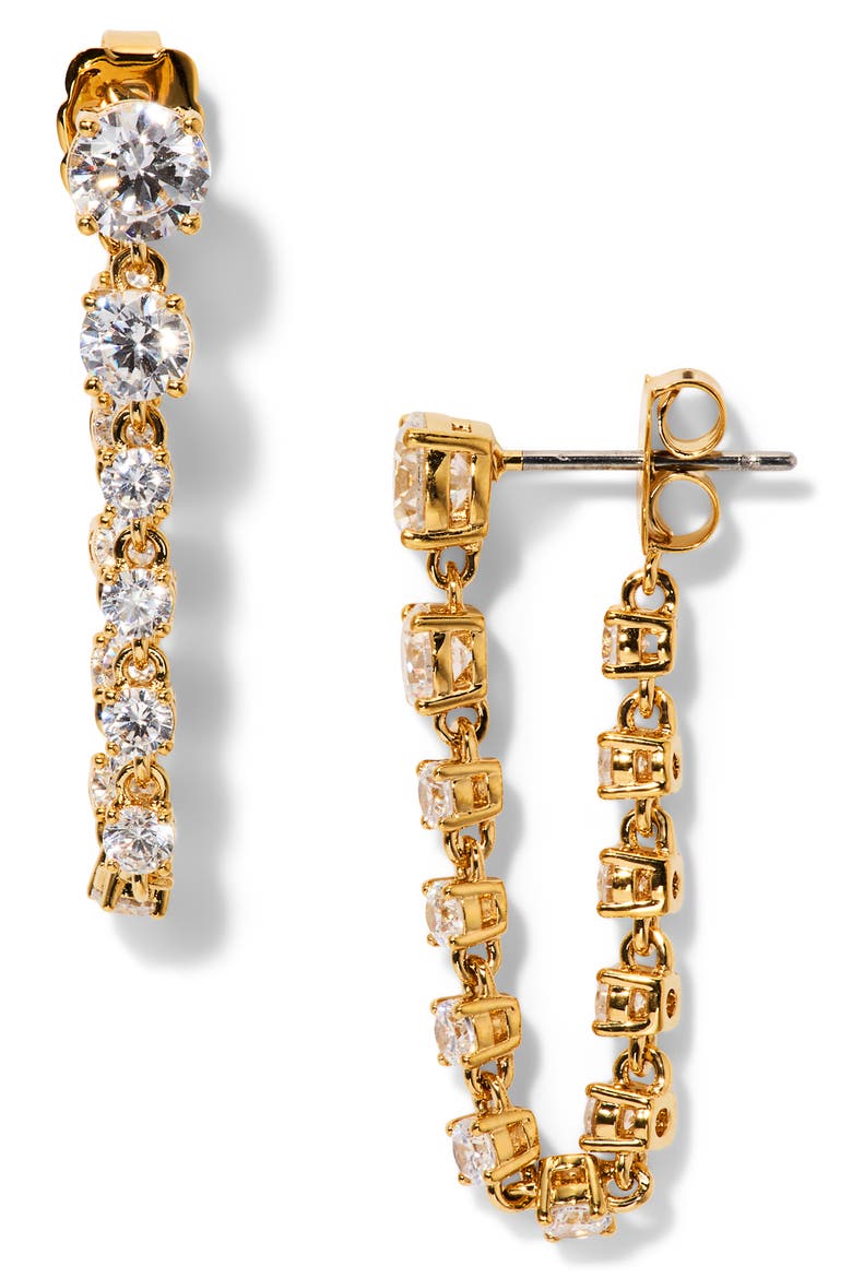 Cubic Zirconia Front/Back Earrings, Main, color, GOLD