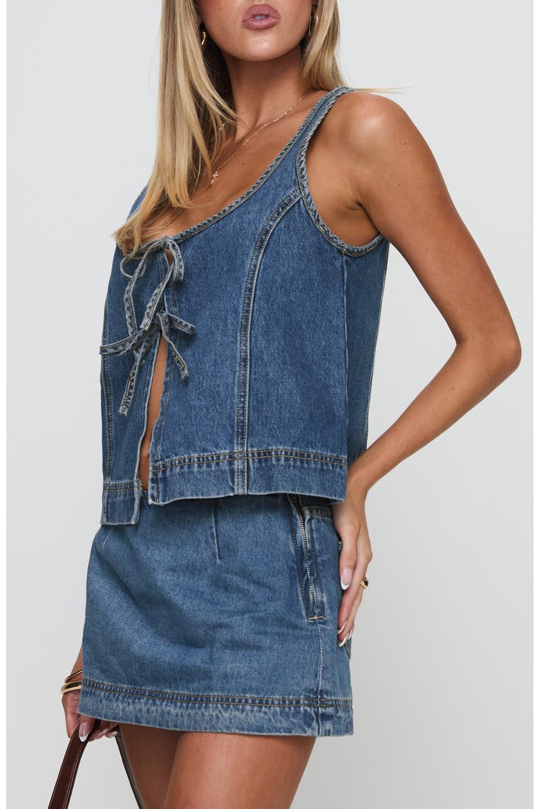 Stefenie Tie Front Organic Cotton Blend Denim Top, Alternate, color, MID WASH