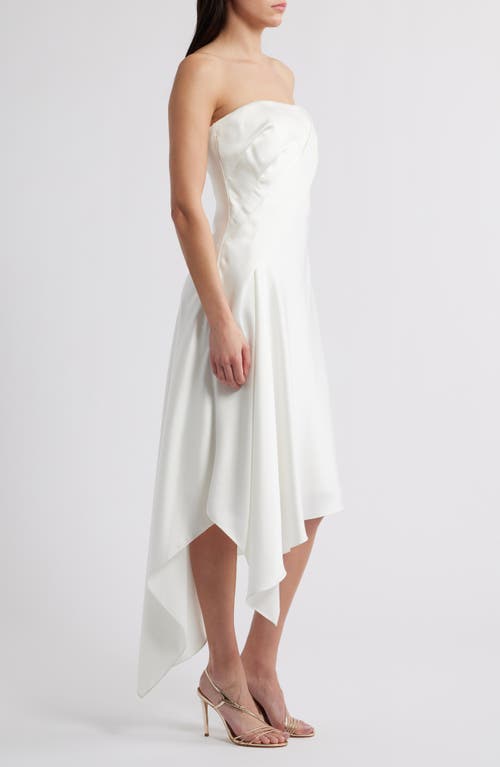 Amsale Asymmetric Strapless Satin Midi Dress In Ivory