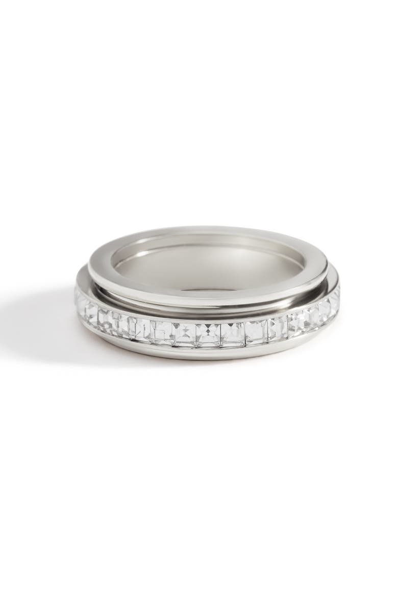 Crystal Statement Spinning Fidget Ring, Main, color, Silver
