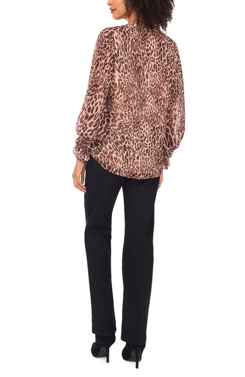 Vince Camuto Split Neck Animal Print Top In Brown